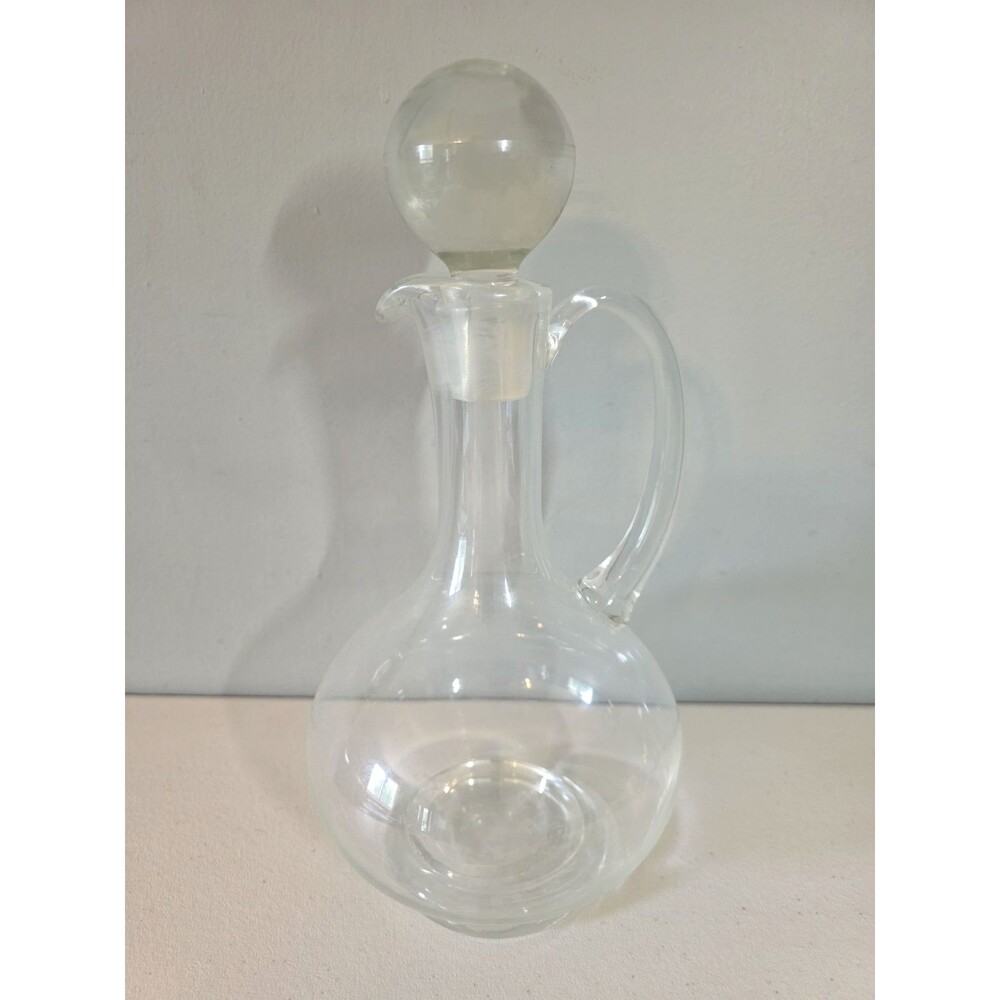 Large Vintage Clear Glass Decanter with Glass Stopper 13 In Tall